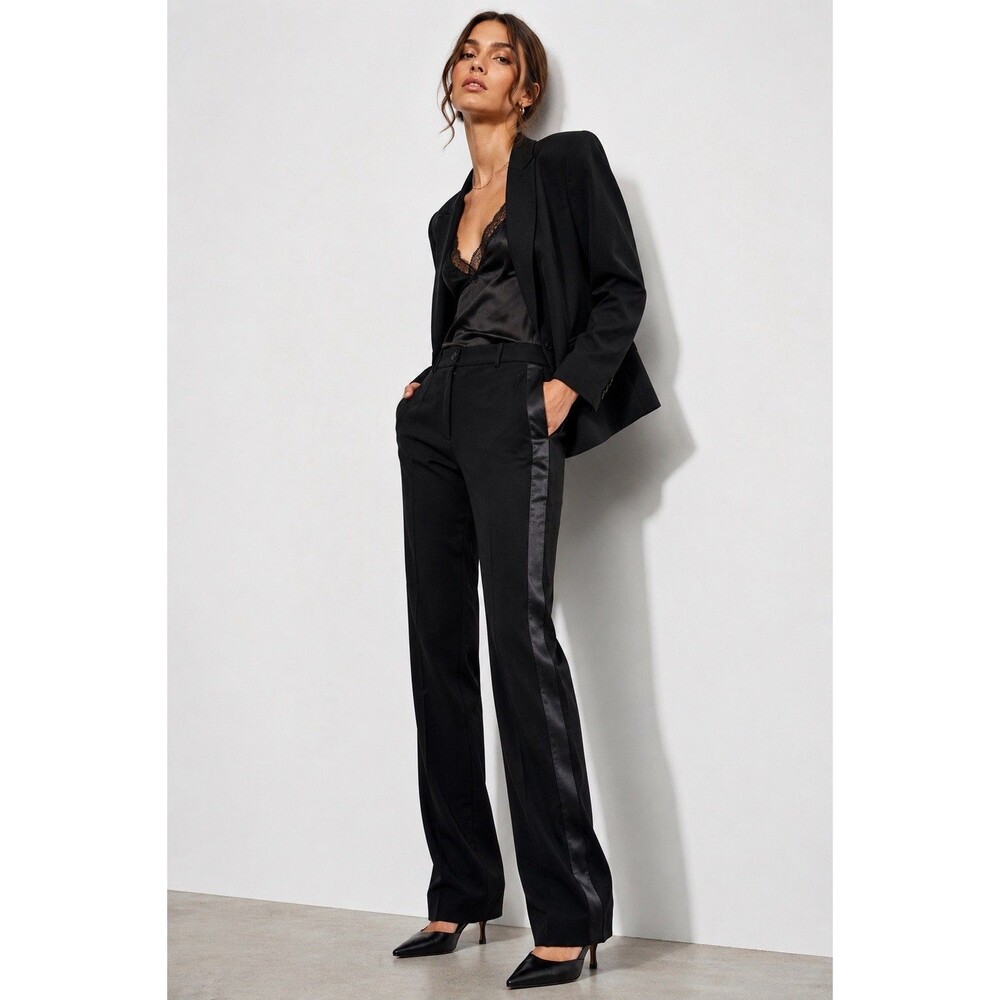 Rag & Bone Black Tuxedo Stripe Straight Leg Trouser Pants Size